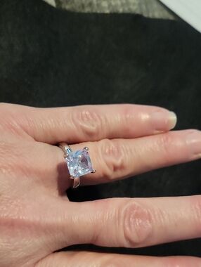 Source Unknown Sterling Silver Ring with Clear Square Stone